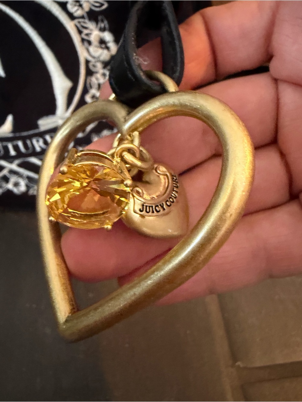 Juicy Couture Black Velvet Logo Satchel with Heart Charm - Picture 8 of 8